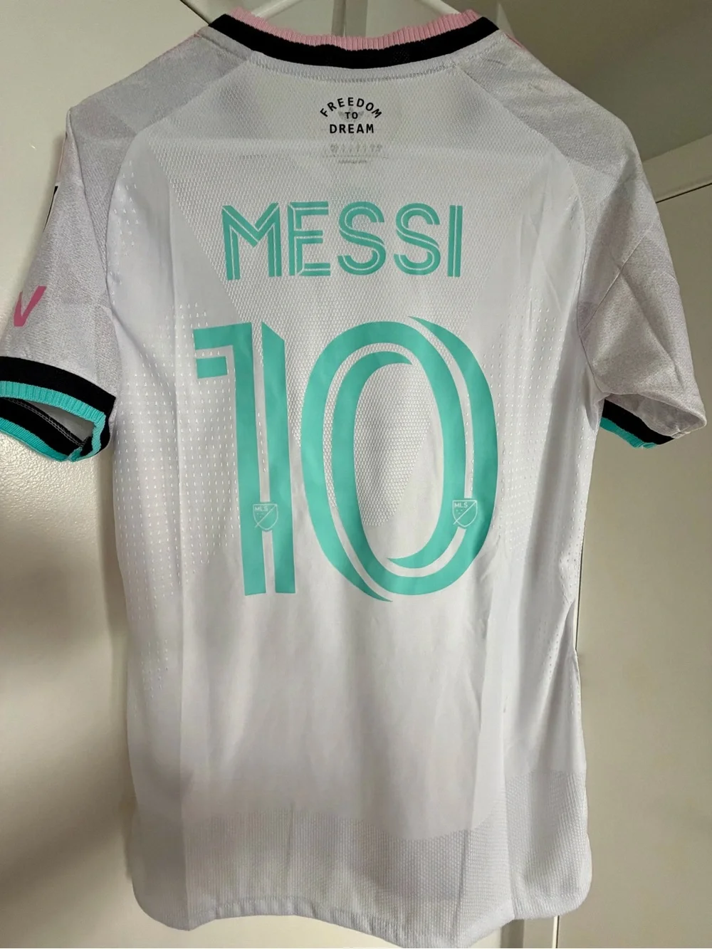 Messi adidas White Jersey with Pink & Teal Accents